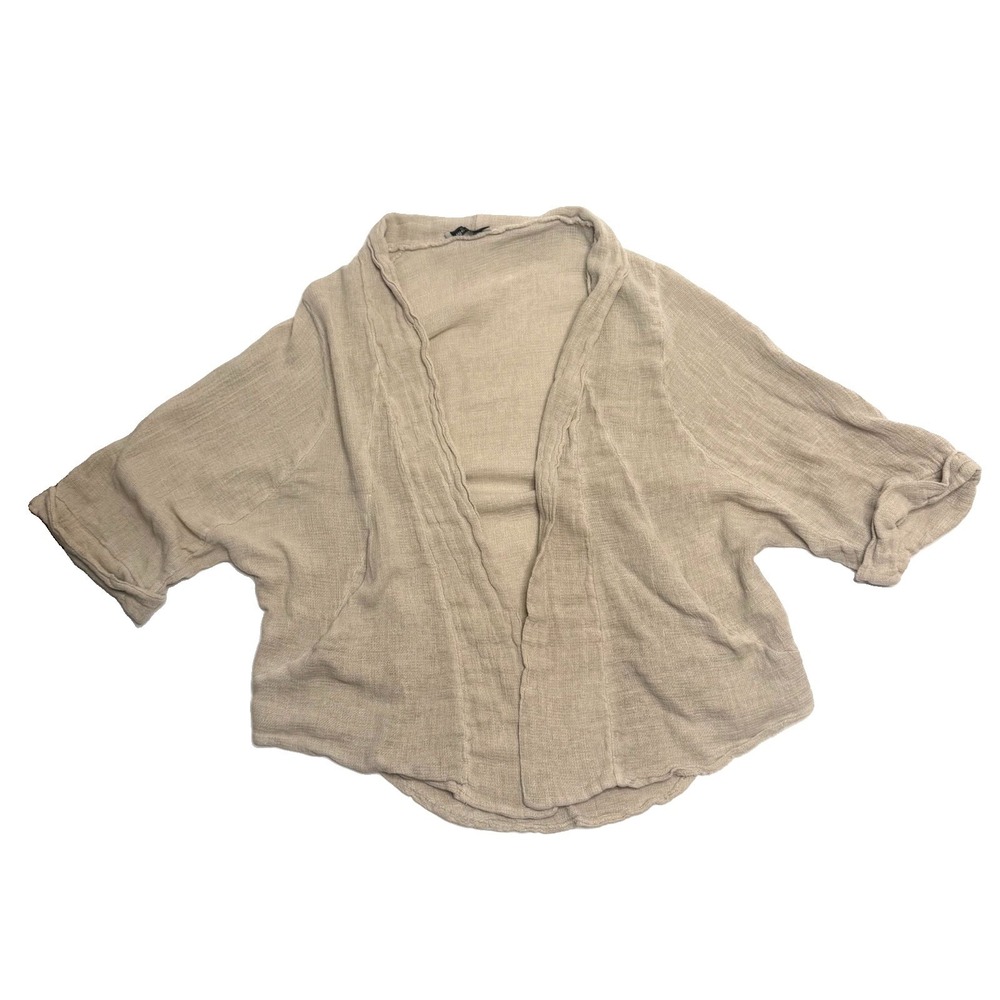Meo Meli Shawl Cardigan Womens OS Tan Linen Open Front Gauzy Alt Avante Garde
